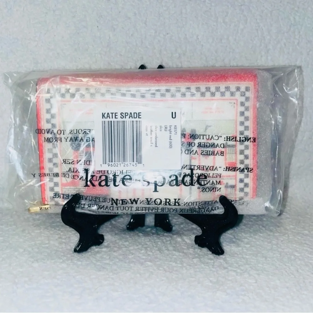 Kate Spade ♠️ Slice Pizza Shop 🍕Embossed Leather Small Slim Bifold Wallet - Picture 4 of 10